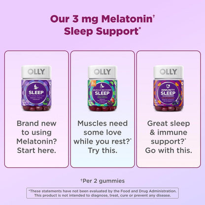 OLLY Schlaf-Immunität Melatonin Gummibärchen, Vitamin C, Zink, Echinacea, 3 mg Melatonin, Schlaf- und Immununterstützung, Beere - 36 Stück