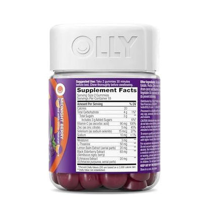 OLLY Schlaf-Immunität Melatonin Gummibärchen, Vitamin C, Zink, Echinacea, 3 mg Melatonin, Schlaf- und Immununterstützung, Beere - 36 Stück