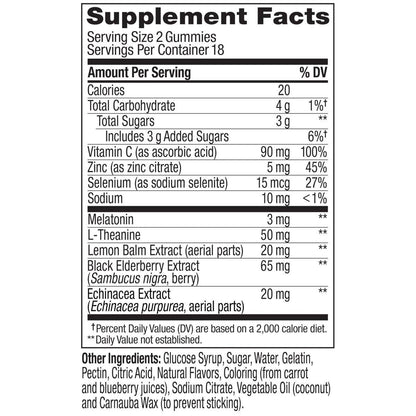 OLLY Schlaf-Immunität Melatonin Gummibärchen, Vitamin C, Zink, Echinacea, 3 mg Melatonin, Schlaf- und Immununterstützung, Beere - 36 Stück