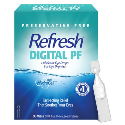 Refresh Digital PF Befeuchtende Augentropfen für trockene Augen, konservierungsmittelfrei, 0,01 Fl Oz Einzeldosisbehälter, 30 Stück