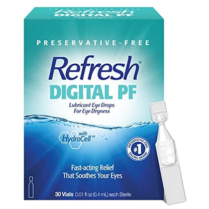 Refresh Digital PF Befeuchtende Augentropfen für trockene Augen, konservierungsmittelfrei, 0,01 Fl Oz Einzeldosisbehälter, 30 Stück