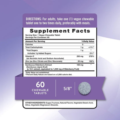 Nature's Truth Holunder-Immun-Komplex | 60 Kautabletten | mit Vitamin C & Zink | Mischbeere | Vegan, Nicht-GVO & Glutenfrei