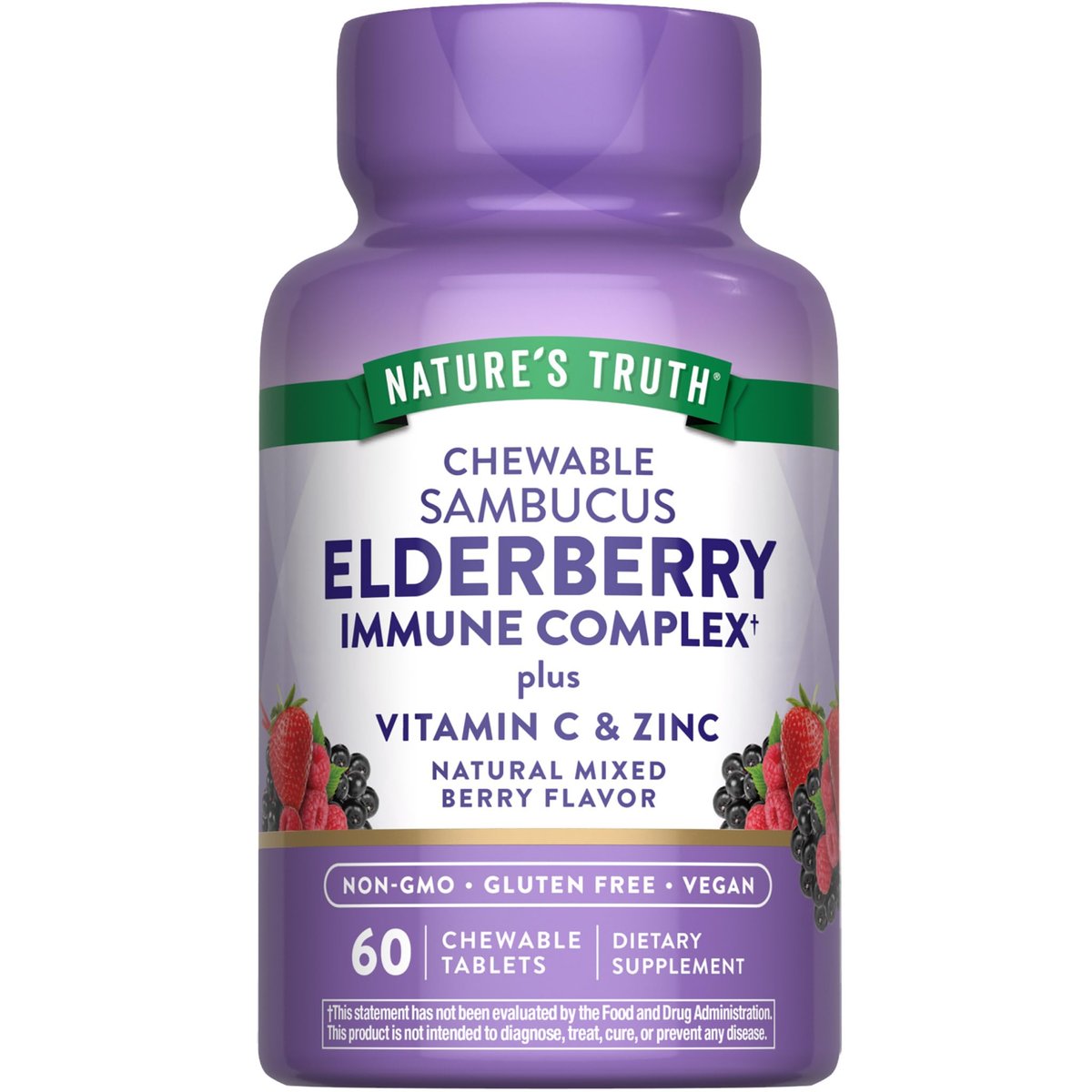 Nature's Truth Holunder-Immun-Komplex | 60 Kautabletten | mit Vitamin C & Zink | Mischbeere | Vegan, Nicht-GVO & Glutenfrei
