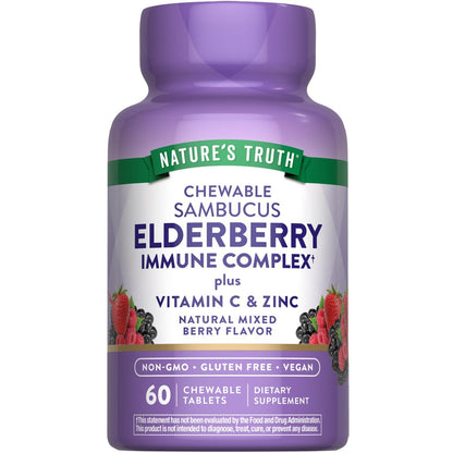Nature's Truth Holunder-Immun-Komplex | 60 Kautabletten | mit Vitamin C & Zink | Mischbeere | Vegan, Nicht-GVO & Glutenfrei