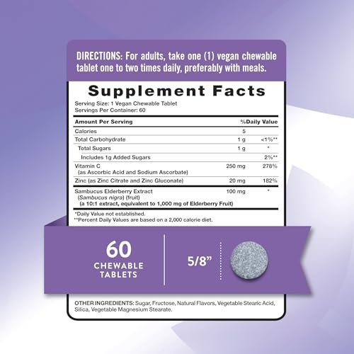 Nature's Truth Holunder-Immun-Komplex | 60 Kautabletten | mit Vitamin C & Zink | Mischbeere | Vegan, Nicht-GVO & Glutenfrei