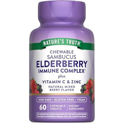 Nature's Truth Holunder-Immun-Komplex | 60 Kautabletten | mit Vitamin C & Zink | Mischbeere | Vegan, Nicht-GVO & Glutenfrei
