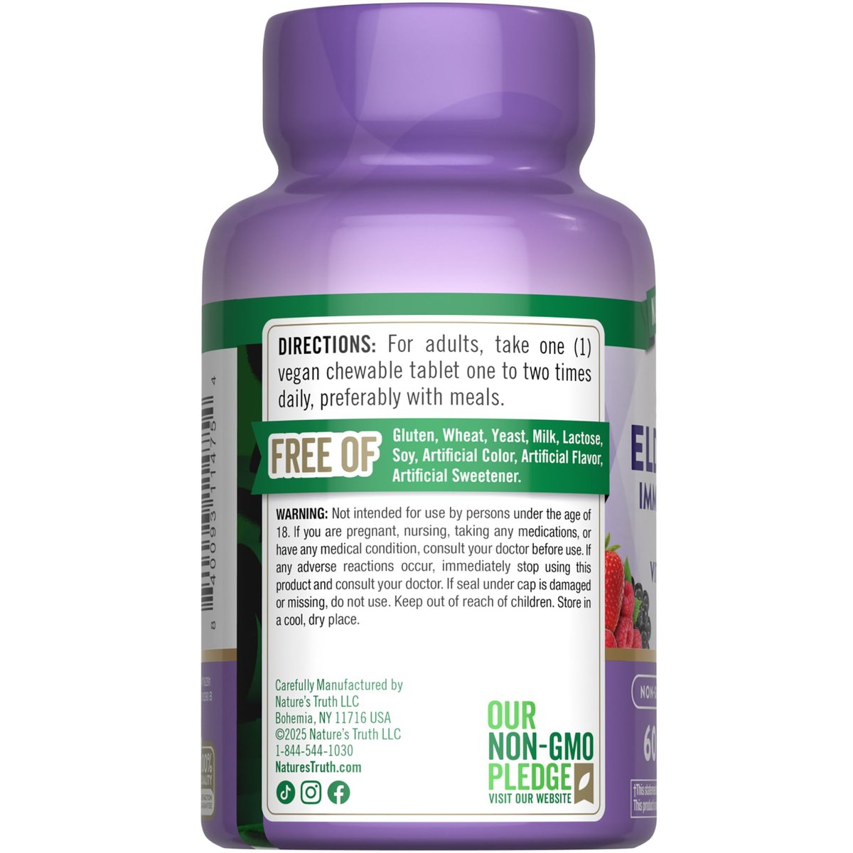 Nature's Truth Holunder-Immun-Komplex | 60 Kautabletten | mit Vitamin C & Zink | Mischbeere | Vegan, Nicht-GVO & Glutenfrei