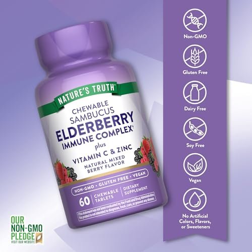 Nature's Truth Holunder-Immun-Komplex | 60 Kautabletten | mit Vitamin C & Zink | Mischbeere | Vegan, Nicht-GVO & Glutenfrei