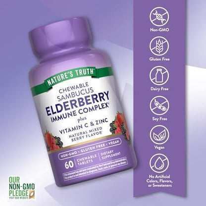 Nature's Truth Holunder-Immun-Komplex | 60 Kautabletten | mit Vitamin C & Zink | Mischbeere | Vegan, Nicht-GVO & Glutenfrei