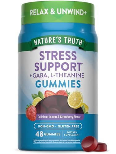 Nature's Truth Stress Relief Gummies für Erwachsene | mit GABA, L-Theanin und Melisse | Lemon Strawberry Geschmack | Nicht genetisch verändert & glutenfrei
