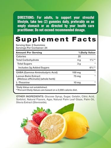 Nature's Truth Stress Relief Gummies für Erwachsene | mit GABA, L-Theanin und Melisse | Lemon Strawberry Geschmack | Nicht genetisch verändert & glutenfrei