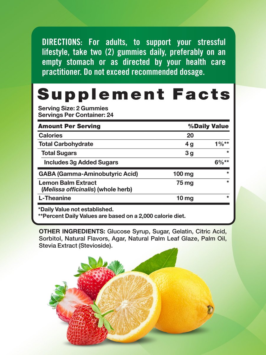 Nature's Truth Stress Relief Gummies für Erwachsene | mit GABA, L-Theanin und Melisse | Lemon Strawberry Geschmack | Nicht genetisch verändert & glutenfrei