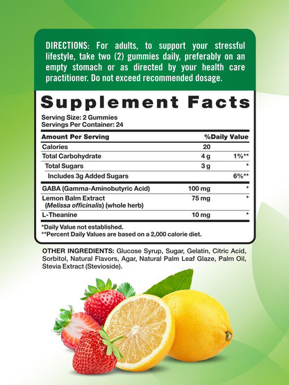 Nature's Truth Stress Relief Gummies für Erwachsene | mit GABA, L-Theanin und Melisse | Lemon Strawberry Geschmack | Nicht genetisch verändert & glutenfrei