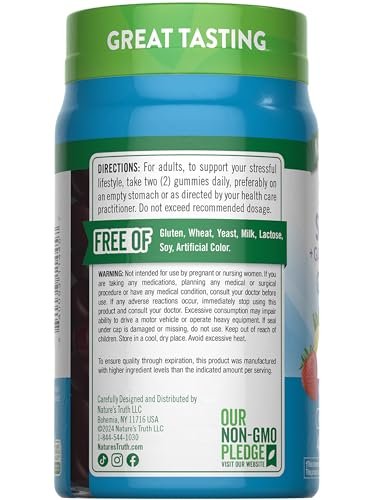 Nature's Truth Stress Relief Gummies für Erwachsene | mit GABA, L-Theanin und Melisse | Lemon Strawberry Geschmack | Nicht genetisch verändert & glutenfrei