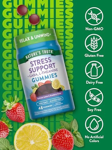 Nature's Truth Stress Relief Gummies für Erwachsene | mit GABA, L-Theanin und Melisse | Lemon Strawberry Geschmack | Nicht genetisch verändert & glutenfrei