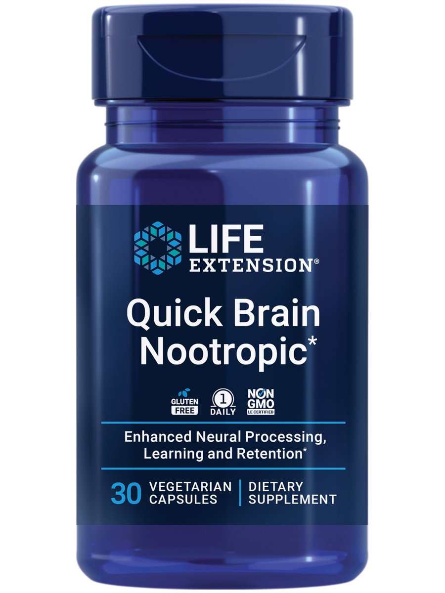 Life Extension Quick Brain Nootropic – Schnelles Denken, Lernen, Konzentration, mit Lutein, Zeaxanthin, Gotu Kola, Bacopa, Glutenfrei, Nicht-GVO, Vegetarisch, 1 täglich, 30 Kapseln