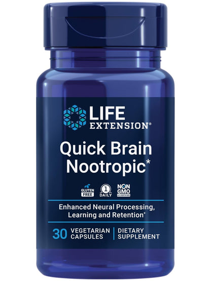 Life Extension Quick Brain Nootropic – Schnelles Denken, Lernen, Konzentration, mit Lutein, Zeaxanthin, Gotu Kola, Bacopa, Glutenfrei, Nicht-GVO, Vegetarisch, 1 täglich, 30 Kapseln