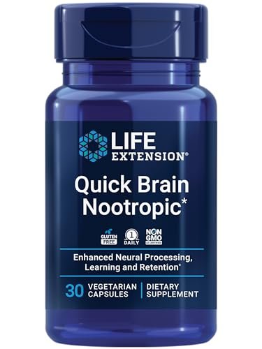 Life Extension Quick Brain Nootropic – Schnelles Denken, Lernen, Konzentration, mit Lutein, Zeaxanthin, Gotu Kola, Bacopa, Glutenfrei, Nicht-GVO, Vegetarisch, 1 täglich, 30 Kapseln