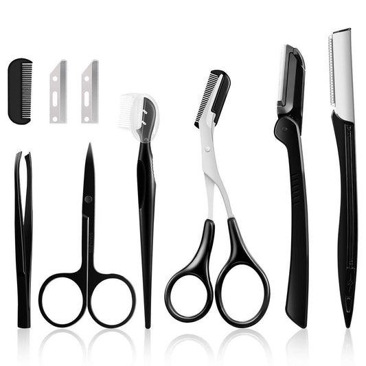 9-in-1 Augenbrauen-Set: Multifunktionales Dermaplaning-Werkzeug zur Augenbrauenpflege für Frauen und Mädchen – Edelstahl