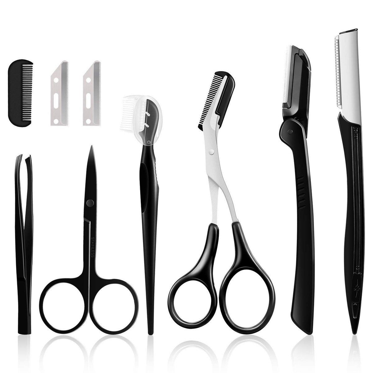 9-in-1 Augenbrauen-Set: Multifunktionales Dermaplaning-Werkzeug zur Augenbrauenpflege für Frauen und Mädchen – Edelstahl