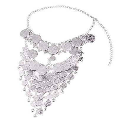 Beaupretty Damen Maske Masquerade Gesichtskette aus Metall mit Münzschleier, Halloween-Tanzparty-Zubehör, Silber