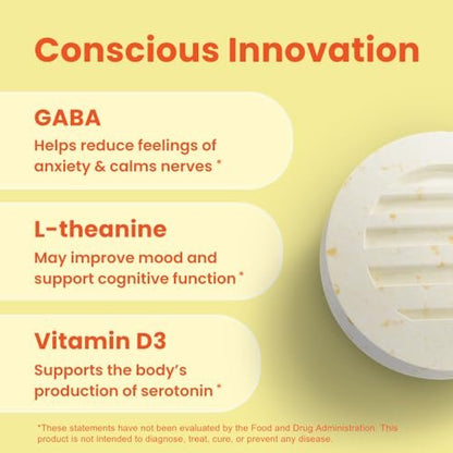 Neuro Calm & Clarity Mints - GABA L-Theanin Stress Ergänzung mit Vitamin D3 - Nicht müde machende, funktionale Beruhigungsmints für Stimmung, geistige Klarheit & kognitive Funktion - Honig-Zitrone, 72 Stück