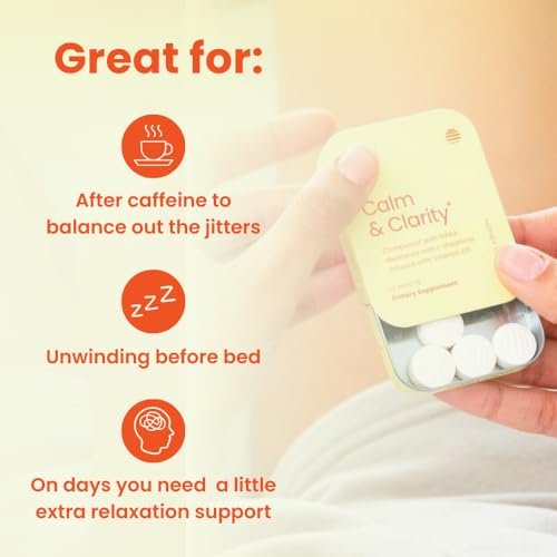 Neuro Calm & Clarity Mints - GABA L-Theanin Stress Ergänzung mit Vitamin D3 - Nicht müde machende, funktionale Beruhigungsmints für Stimmung, geistige Klarheit & kognitive Funktion - Honig-Zitrone, 72 Stück
