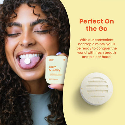 Neuro Calm & Clarity Mints - GABA L-Theanin Stress Ergänzung mit Vitamin D3 - Nicht müde machende, funktionale Beruhigungsmints für Stimmung, geistige Klarheit & kognitive Funktion - Honig-Zitrone, 72 Stück