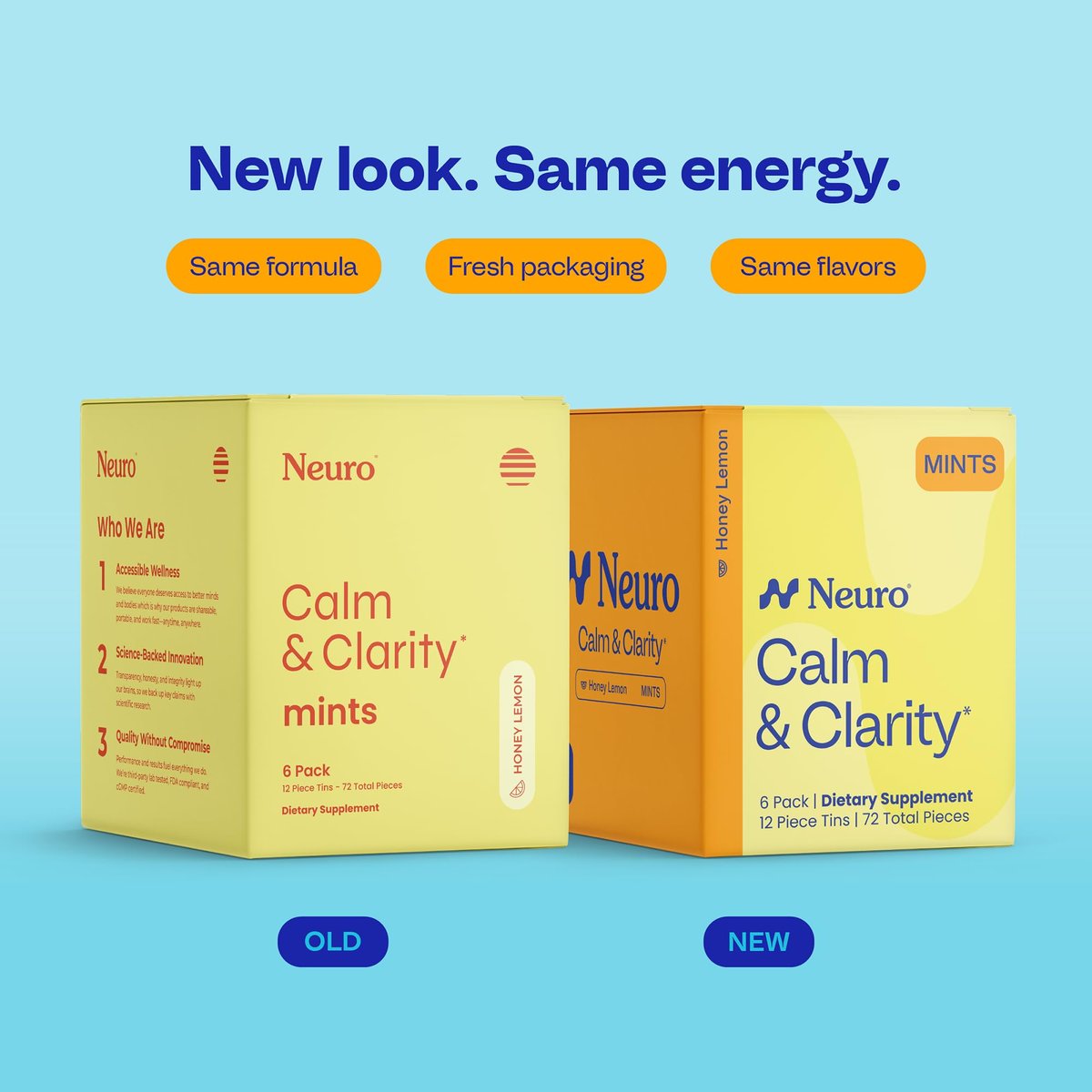 Neuro Calm & Clarity Mints - GABA L-Theanin Stress Ergänzung mit Vitamin D3 - Nicht müde machende, funktionale Beruhigungsmints für Stimmung, geistige Klarheit & kognitive Funktion - Honig-Zitrone, 72 Stück