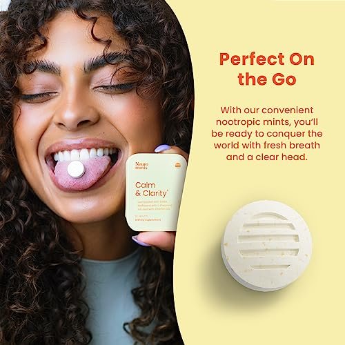 Neuro Calm & Clarity Mints - GABA L-Theanin Stress Ergänzung mit Vitamin D3 - Nicht müde machende, funktionale Beruhigungsmints für Stimmung, geistige Klarheit & kognitive Funktion - Honig-Zitrone, 72 Stück