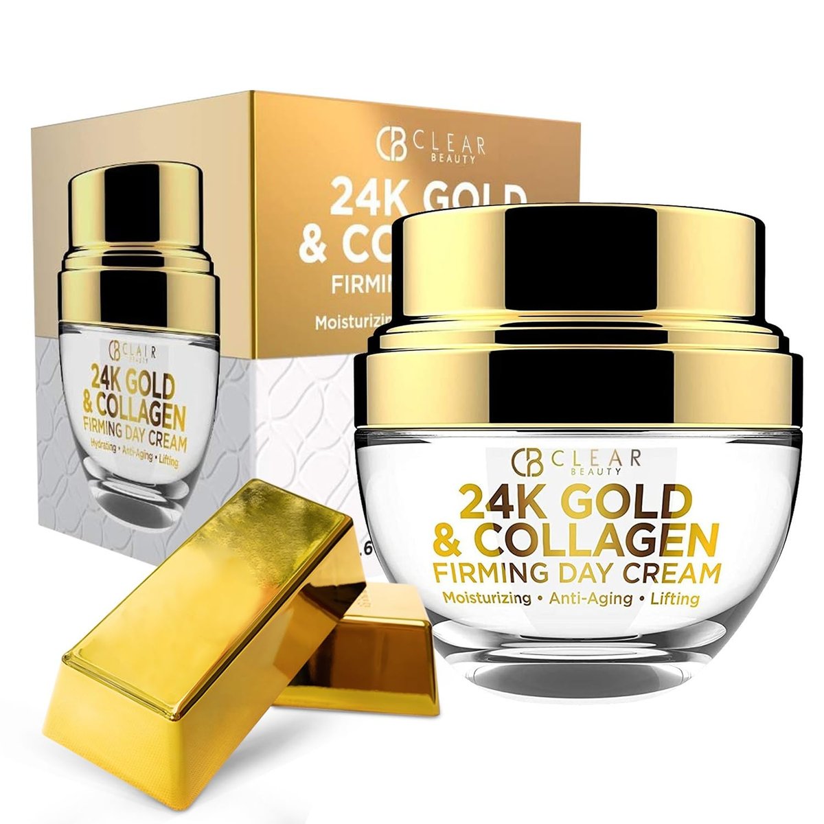 Clear Beauty 24K Gold & Collagen Tagescreme – Anti-Aging Gesichtscreme mit Gold & Kollagen, dermatologisch getestet, vegan, 50 ml