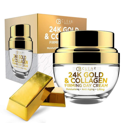 Clear Beauty 24K Gold & Collagen Tagescreme – Anti-Aging Gesichtscreme mit Gold & Kollagen, dermatologisch getestet, vegan, 50 ml