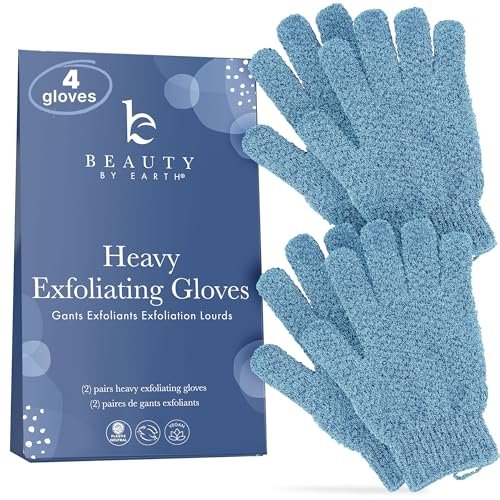 Peeling-Handschuhe (4 Stück, 2 Paare) – Schwere Duschhandschuhe für Körperpeeling, entfernt abgestorbene Haut