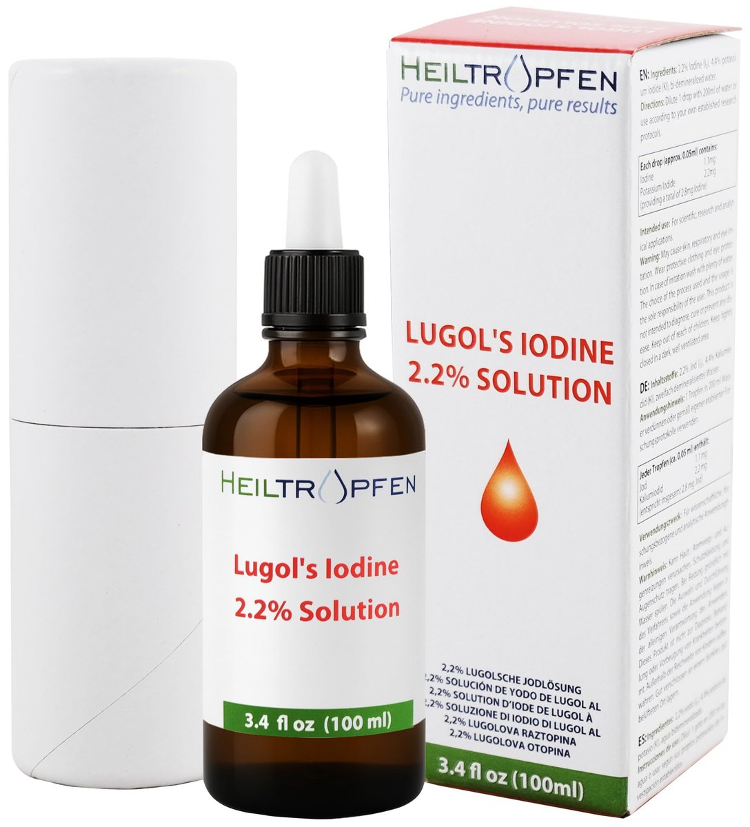 2,2% Lugolsche Jodlösung 100 ml | Pharmazeutische Qualität | Jod und Kaliumiodid | Heiltropfen®