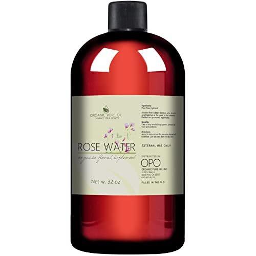 Rosenhydrolat Wasser, Reines Rosenwasserspray Großpackung, Hydratisierender Gesichtstoner Rosenwasser für Haut und Haar, Leinenspray für Bettwäsche, Raumduft, Körperspray Nachfüllung von Organic Pure Oil, 946 ml