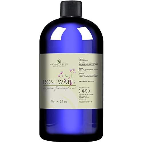Rosenhydrolat Wasser, Reines Rosenwasserspray Großpackung, Hydratisierender Gesichtstoner Rosenwasser für Haut und Haar, Leinenspray für Bettwäsche, Raumduft, Körperspray Nachfüllung von Organic Pure Oil, 946 ml
