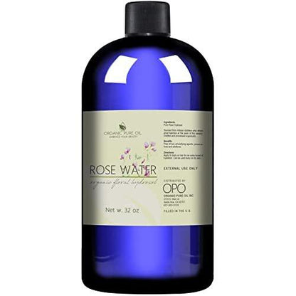 Rosenhydrolat Wasser, Reines Rosenwasserspray Großpackung, Hydratisierender Gesichtstoner Rosenwasser für Haut und Haar, Leinenspray für Bettwäsche, Raumduft, Körperspray Nachfüllung von Organic Pure Oil, 946 ml