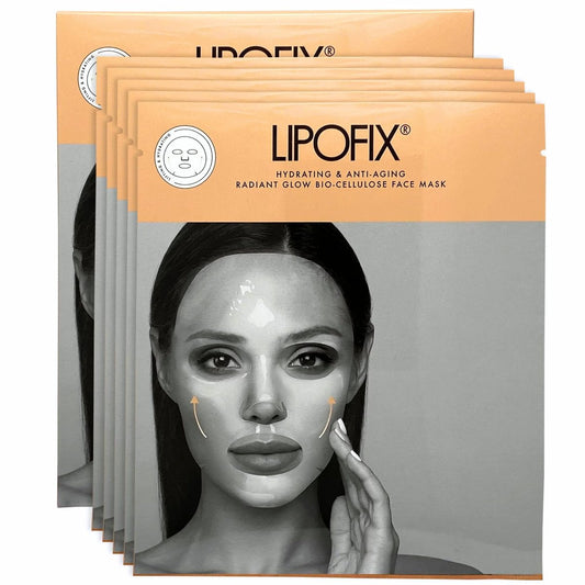 LIPOFIX Bio-Cellulose Anti-Aging Gesichtsmaske – Hydratisierende & Liftende Tuchmaske mit 17 Aminosäuren, Kollagen-Boost, Faltenreduzierende Spa-Behandlung für alle Hauttypen – 5er Pack