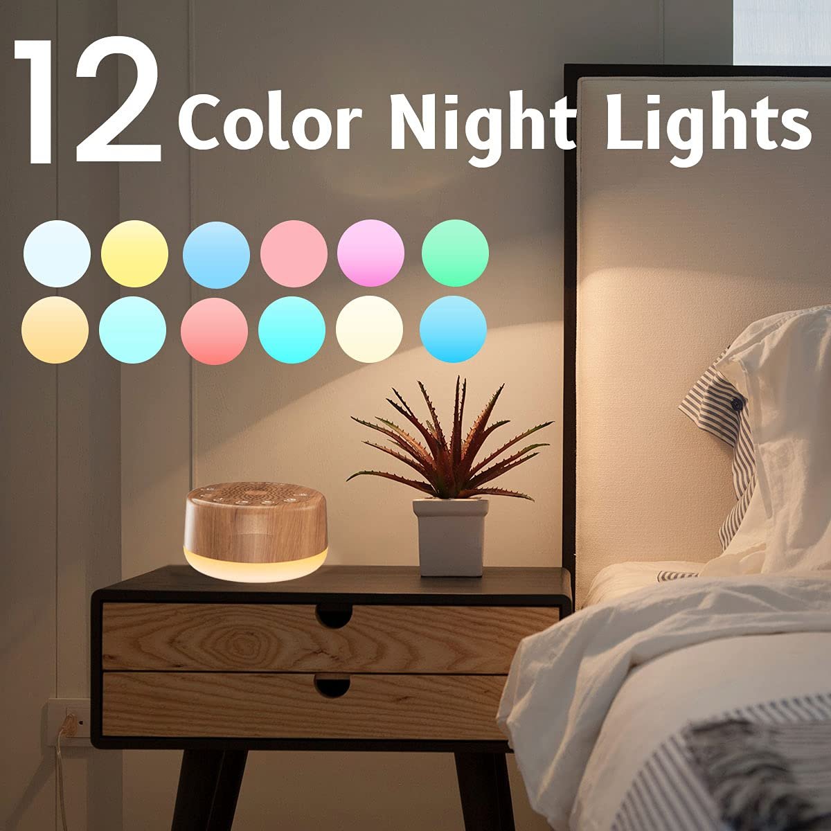 Easysleep Sound Weißes Rauschen Maschine mit 25 beruhigenden Klängen und Nachtlicht, Gedächtnisfunktion, 32 Lautstärkestufen und 5 Schlaf-Timer, betrieben über AC oder USB für Schlaf und Entspannung (Holz)