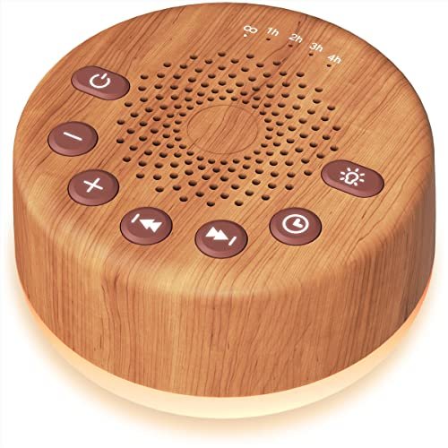 Easysleep Sound Weißes Rauschen Maschine mit 25 beruhigenden Klängen und Nachtlicht, Gedächtnisfunktion, 32 Lautstärkestufen und 5 Schlaf-Timer, betrieben über AC oder USB für Schlaf und Entspannung (Holz)