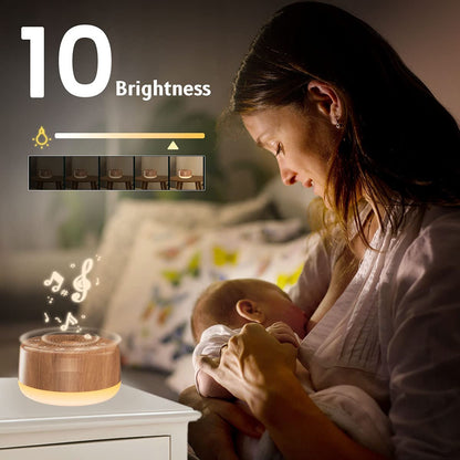Easysleep Sound Weißes Rauschen Maschine mit 25 beruhigenden Klängen und Nachtlicht, Gedächtnisfunktion, 32 Lautstärkestufen und 5 Schlaf-Timer, betrieben über AC oder USB für Schlaf und Entspannung (Holz)