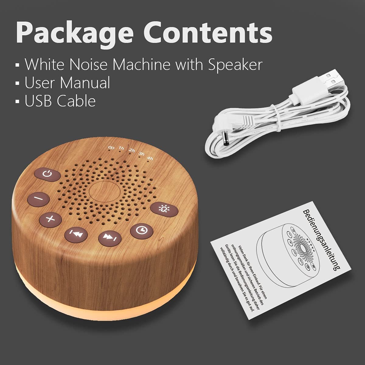 Easysleep Sound Weißes Rauschen Maschine mit 25 beruhigenden Klängen und Nachtlicht, Gedächtnisfunktion, 32 Lautstärkestufen und 5 Schlaf-Timer, betrieben über AC oder USB für Schlaf und Entspannung (Holz)