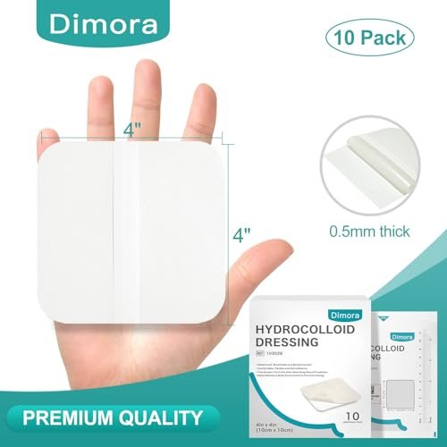 Dimora Hydrokolloid-Wundauflage 10x10 cm für die Wundversorgung, 10 Stück große Pflaster mit Selbstklebeband für Druckgeschwüre, Verbrennungen, Blasen, Akne-Pflege, super saugfähig für schnelle Heilung
