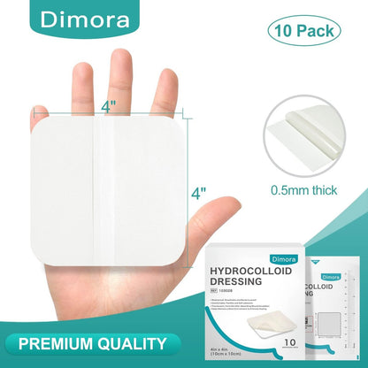 Dimora Hydrokolloid-Wundauflage 10x10 cm für die Wundversorgung, 10 Stück große Pflaster mit Selbstklebeband für Druckgeschwüre, Verbrennungen, Blasen, Akne-Pflege, super saugfähig für schnelle Heilung