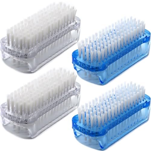 Doppelseitige Nagelbürste – 4er-Pack Hand-Fingernagel-Reinigungsbürsten mit weichen und harten Borsten für Männer, Frauen und Kinder