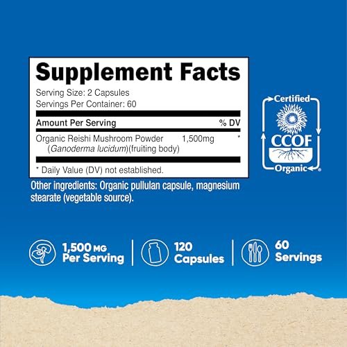 Nutricost Reishi Pilzkapseln 1500mg, 60 Portionen - CCOF-zertifiziert aus Bio-Reishi-Pilz, vegetarisch, glutenfrei, 750mg pro Kapsel, 120 Kapseln