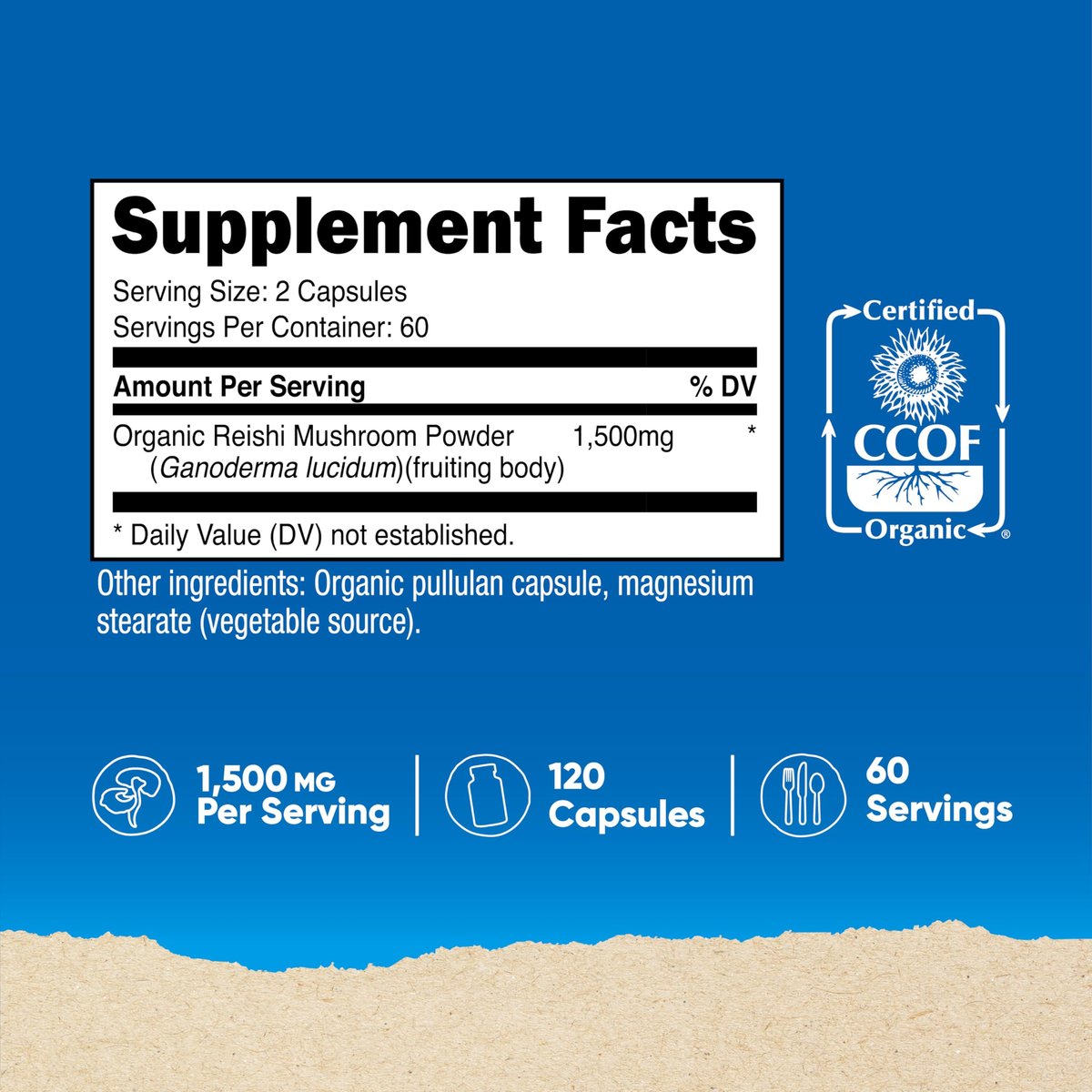 Nutricost Reishi Pilzkapseln 1500mg, 60 Portionen - CCOF-zertifiziert aus Bio-Reishi-Pilz, vegetarisch, glutenfrei, 750mg pro Kapsel, 120 Kapseln