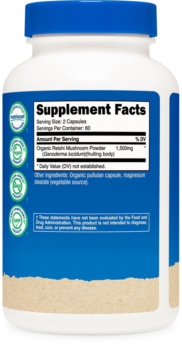 Nutricost Reishi Pilzkapseln 1500mg, 60 Portionen - CCOF-zertifiziert aus Bio-Reishi-Pilz, vegetarisch, glutenfrei, 750mg pro Kapsel, 120 Kapseln