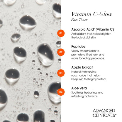 Advanced Clinicals Vitamin C Glow Facial Mist Toner mit Rosenwasser, Ferulinsäure & Peptiden – Antioxidantien-Gesichtsspray für sofortige Feuchtigkeit, 237 ml