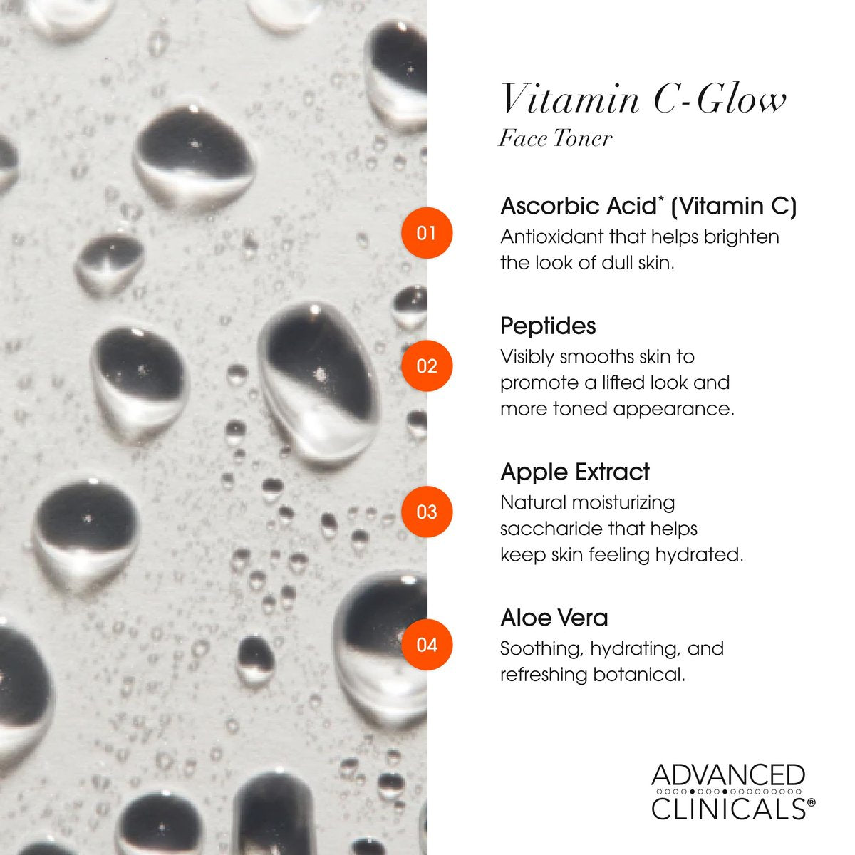 Advanced Clinicals Vitamin C Glow Facial Mist Toner mit Rosenwasser, Ferulinsäure & Peptiden – Antioxidantien-Gesichtsspray für sofortige Feuchtigkeit, 237 ml